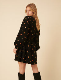 Black Floral Embroidered Cord Starlight Mini Dress