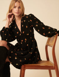 Black Floral Embroidered Cord Starlight Mini Dress