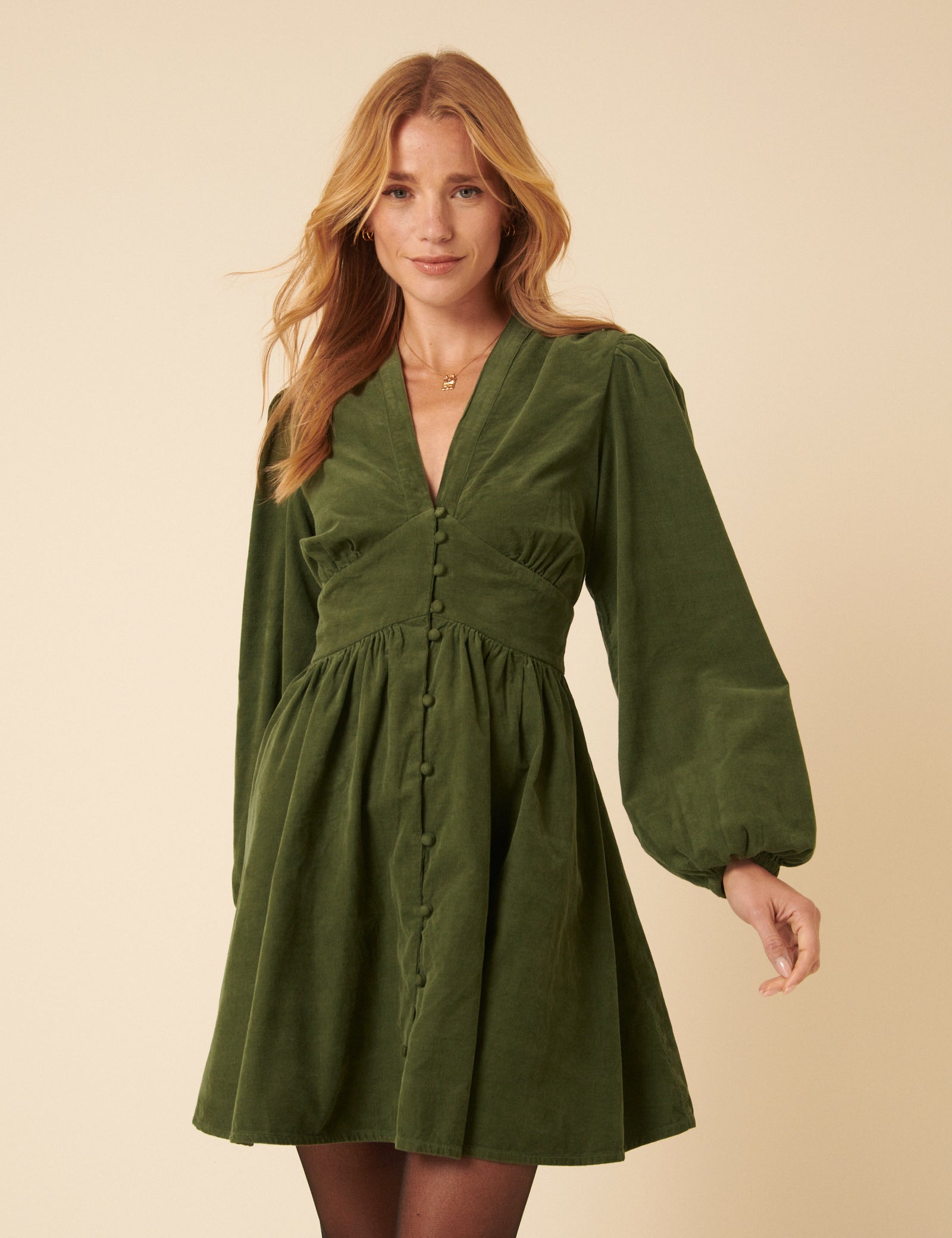 Olive Green Cord Starlight Mini Dress Olive Green Cord Starlight Mini Dress