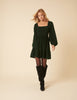 Green Balloon Sleeve Cord Tiered Elsa Mini Dress