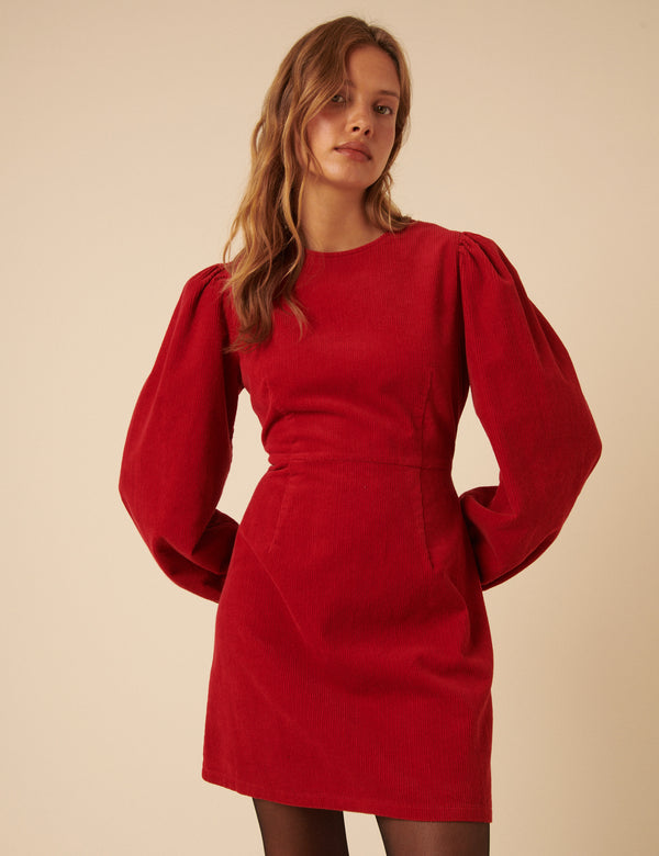 Red Cord Balloon Sleeve Peggy Mini Dress