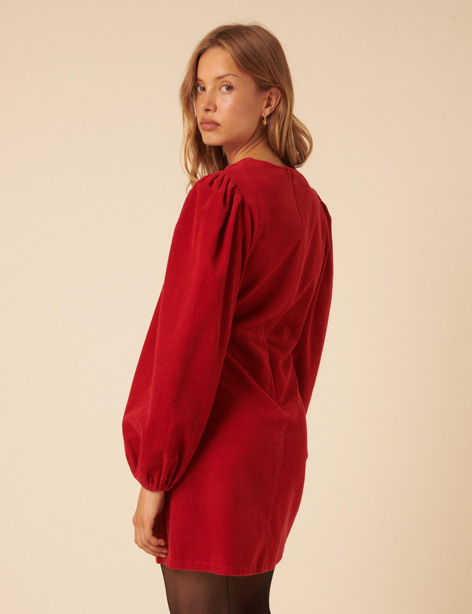 Red Cord Balloon Sleeve Peggy Mini Dress Red Cord Balloon Sleeve Peggy Mini Dress