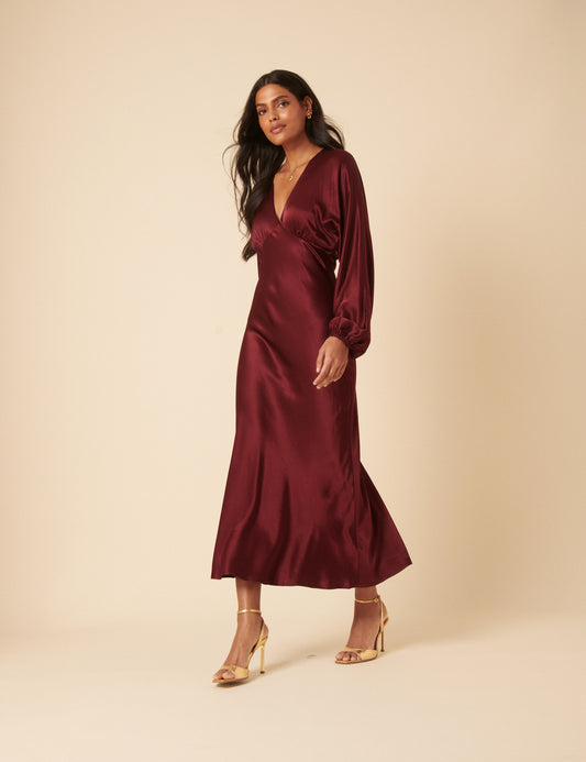 Burgundy Satin Allura Midi Dress Burgundy Satin Allura Midi Dress