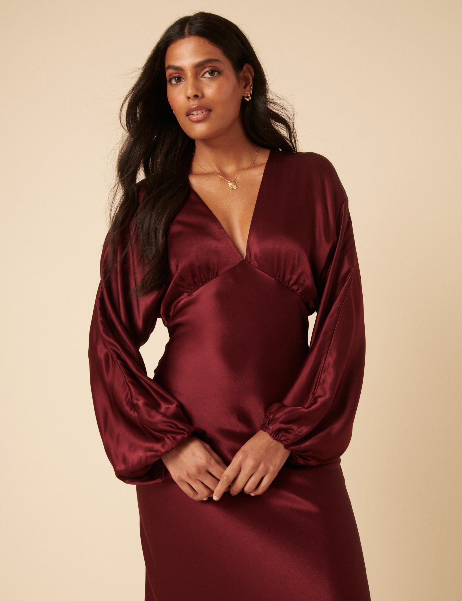 Burgundy Satin Allura Midi Dress Burgundy Satin Allura Midi Dress