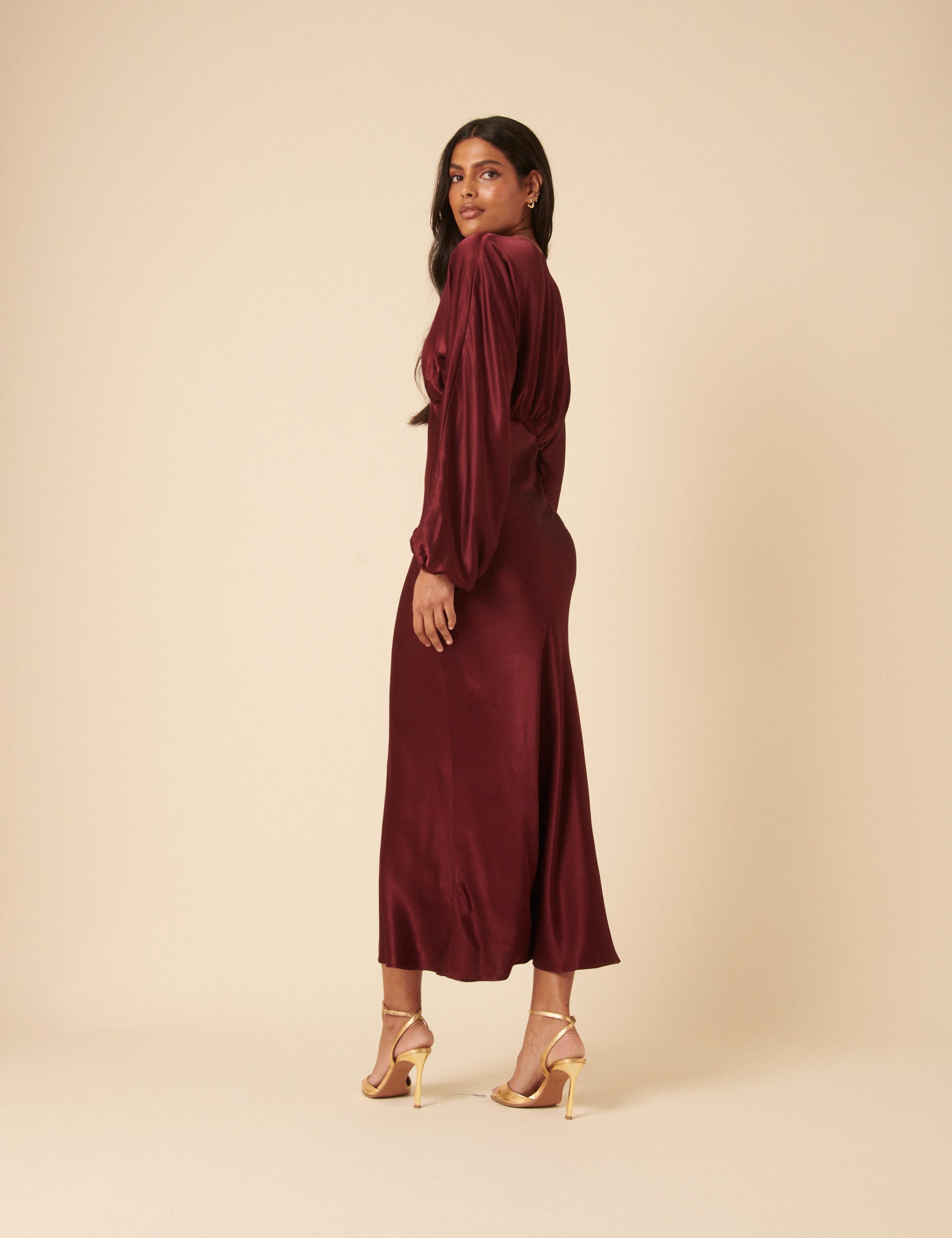 Burgundy Satin Allura Midi Dress Burgundy Satin Allura Midi Dress