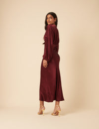 Burgundy Satin Allura Midi Dress Burgundy Satin Allura Midi Dress