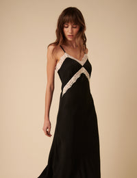 Black Satin Lace Solene Maxi Dress