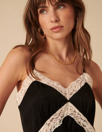 Black Satin Lace Solene Maxi Dress