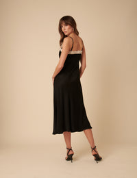 Black Satin Lace Solene Maxi Dress