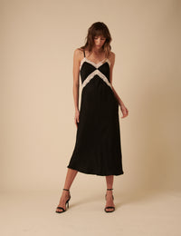 Black Satin Lace Solene Maxi Dress