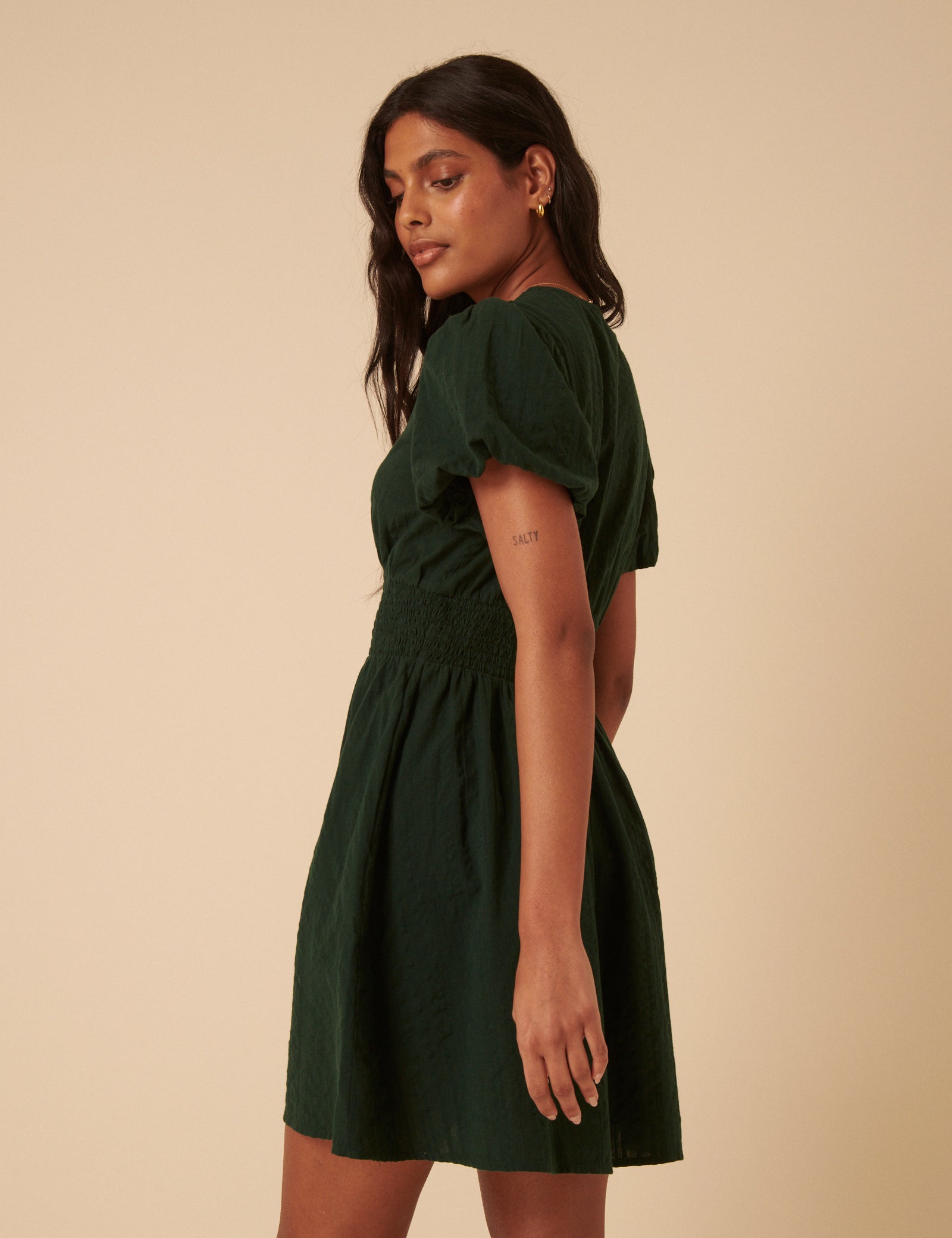 Khaki Puff Sleeve Abigail Mini Dress