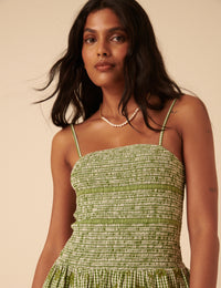 Green Gingham Embroidered Bubble Hem Sofia Mini Dress