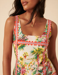 White And Red Printed Connie Mini Dress