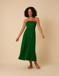 Green Floral Broderie Anglaise Fern Midi Dress