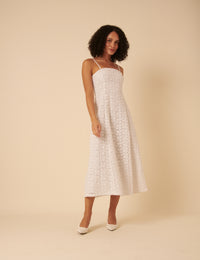 White Floral Broderie Anglaise Fern Midi Dress