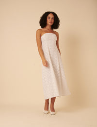 White Floral Broderie Anglaise Fern Midi Dress