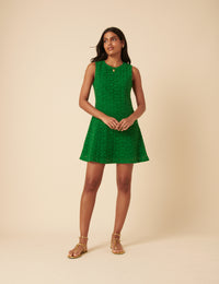 Green Floral Broderie Anglaise Juno Mini Dress