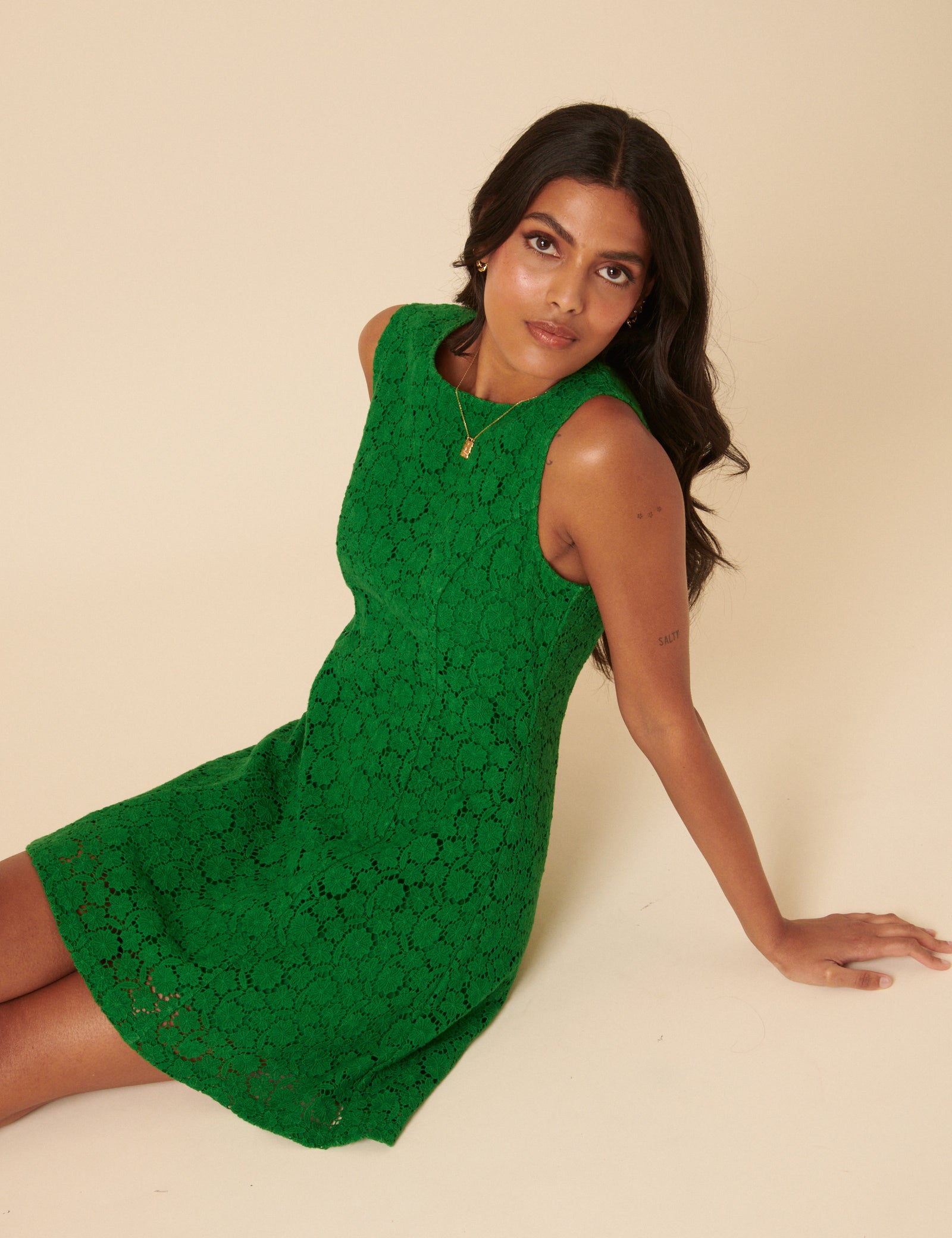 Green Floral Broderie Anglaise Juno Mini Dress
