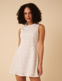 White Floral Broderie Anglaise Juno Mini Dress