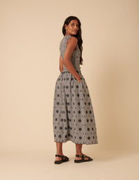 Black Gingham Embroidered Luisa Midi Dress