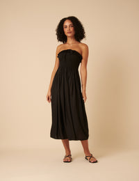 Black Bandeau Ruched Bela Midi Dress