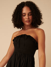 Black Bandeau Ruched Bela Midi Dress