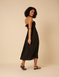 Black Bandeau Ruched Bela Midi Dress