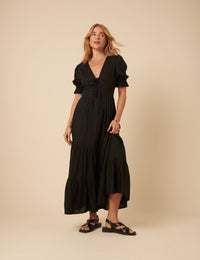 Black Tiered Lia Midi Dress
