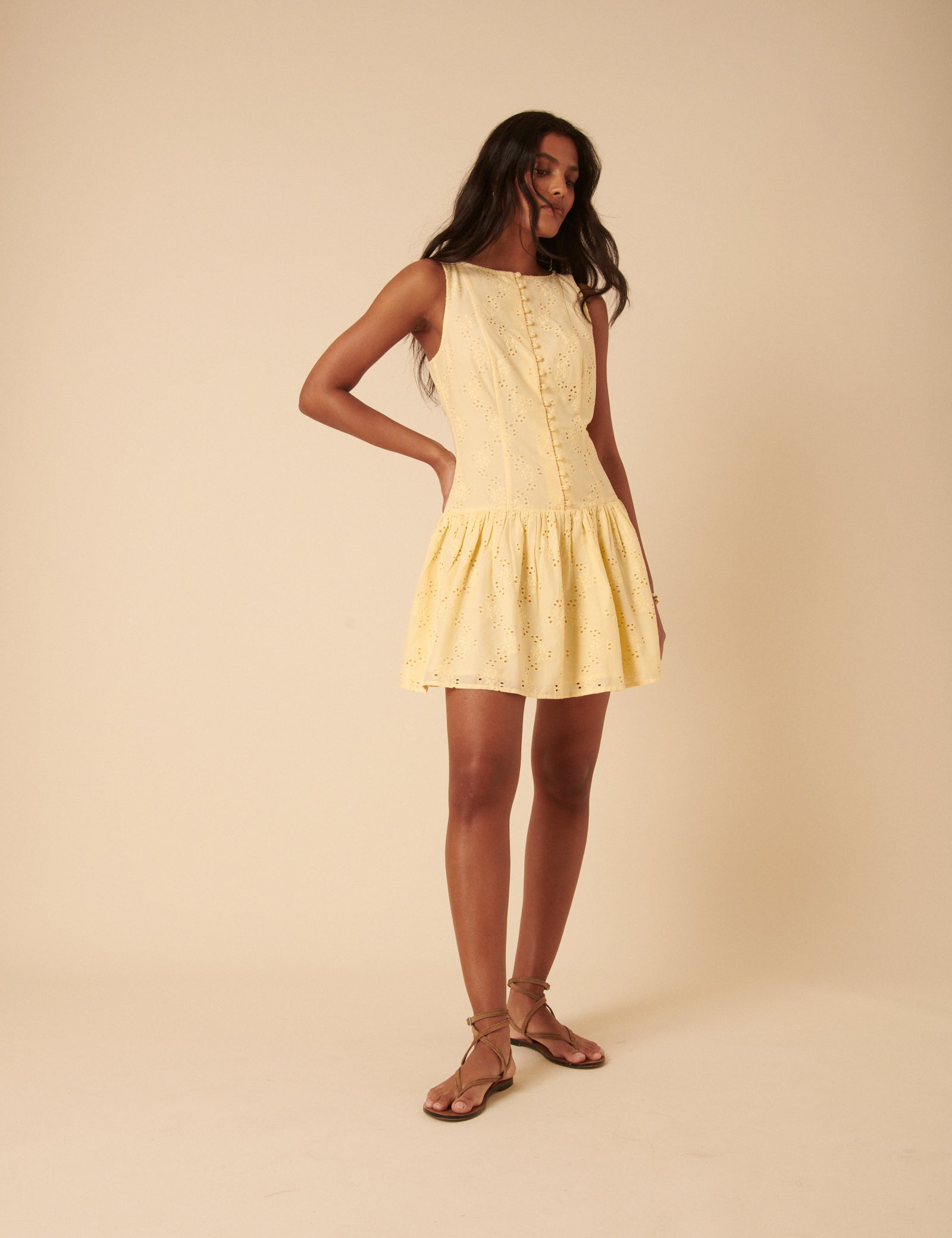 Butter Yellow Broderie Anglaise Claudia Mini Dress