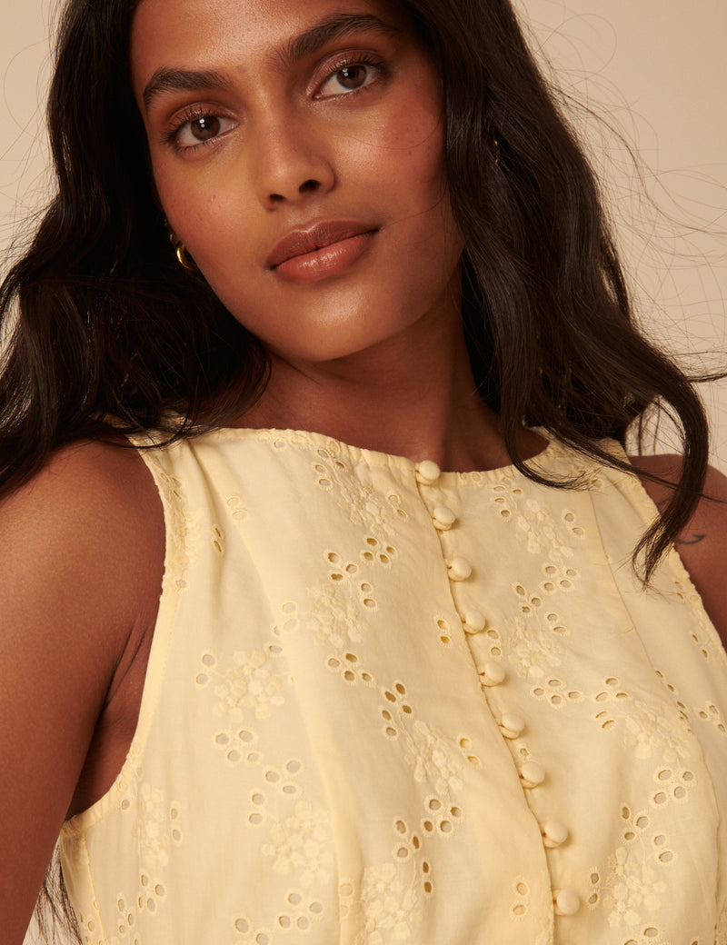 Butter Yellow Broderie Anglaise Claudia Mini Dress