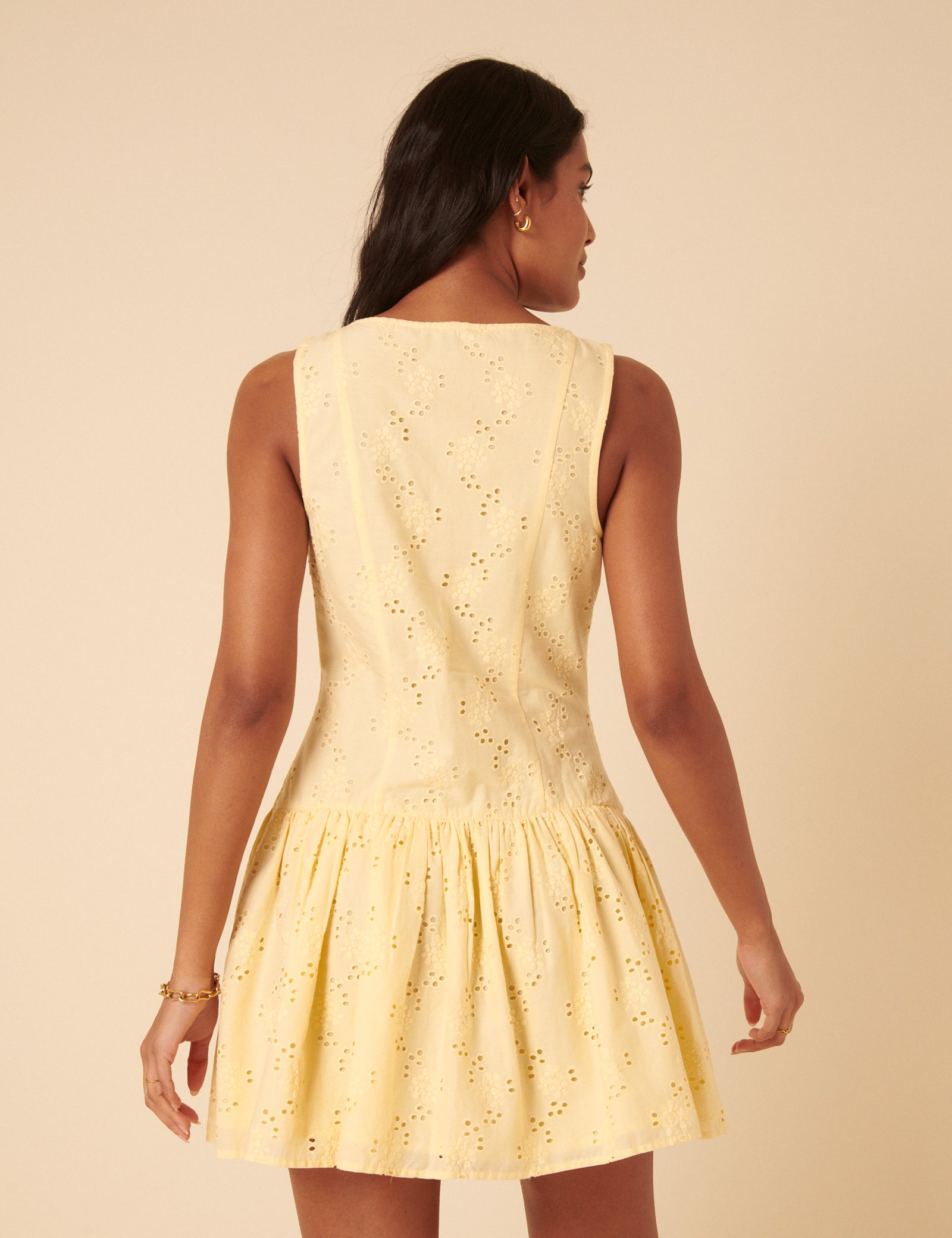 Butter Yellow Broderie Anglaise Claudia Mini Dress