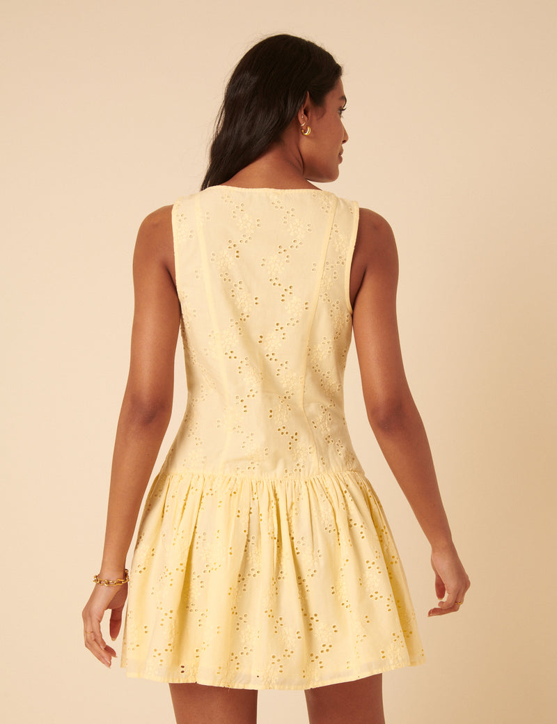Butter Yellow Broderie Anglaise Claudia Mini Dress