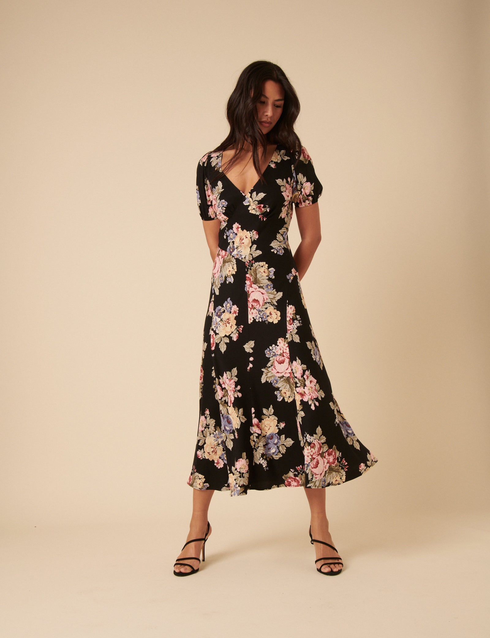 Black Floral Ella Midi Dress Black Floral Ella Midi Dress