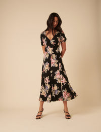 Black Floral Ella Midi Dess