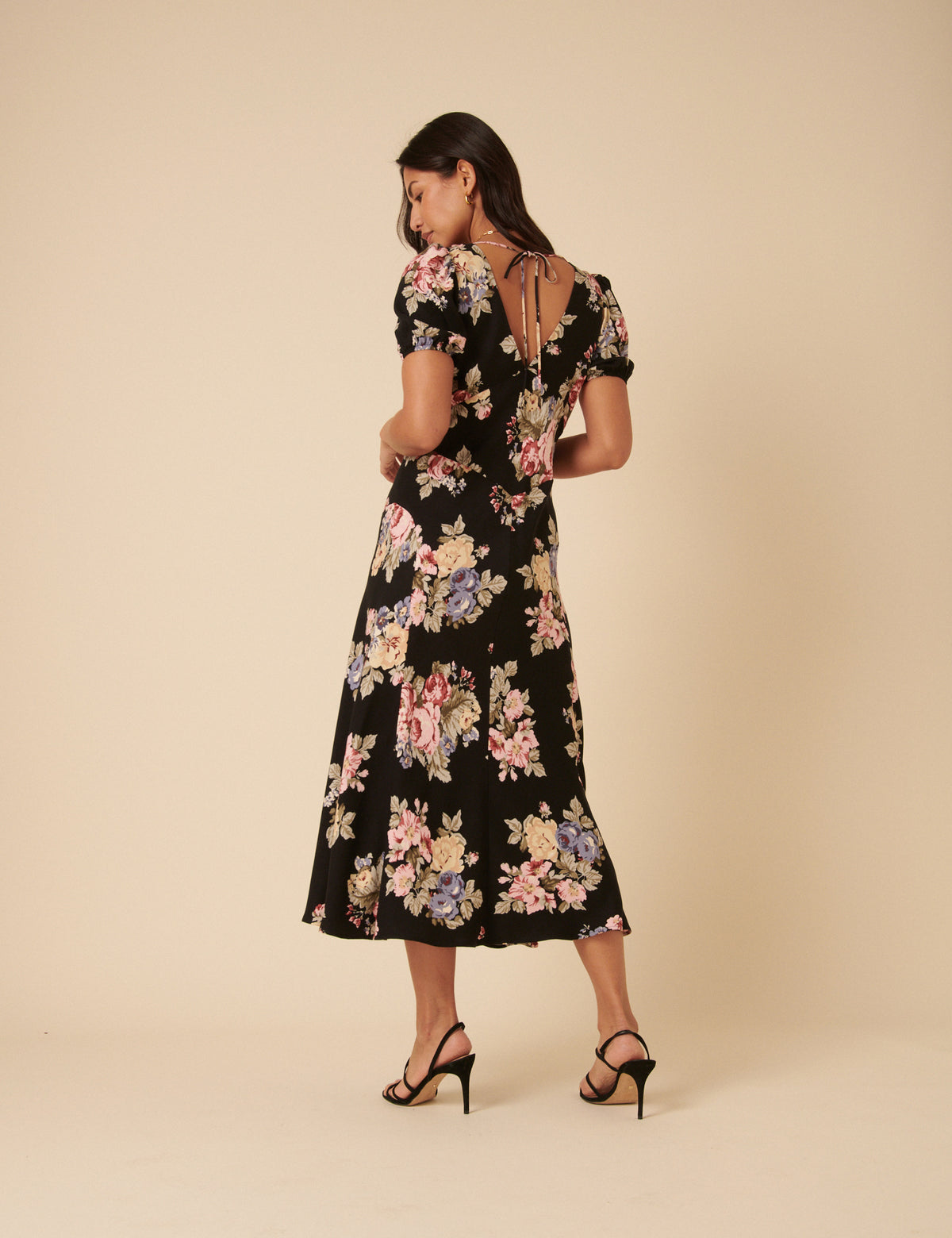 Black Floral Ella Midi Dress