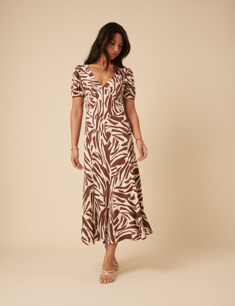 Brown Zebra Print Ella Midi Dress
