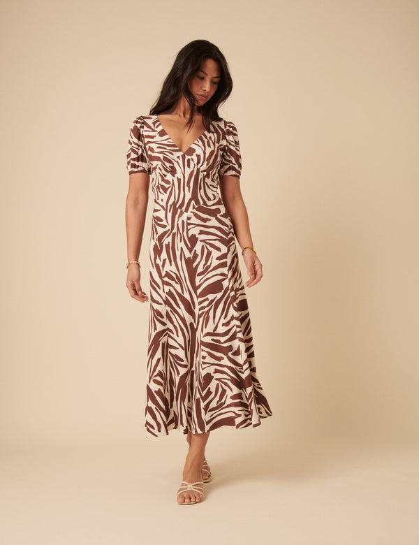 Brown Zebra Print Ella Midi Dess