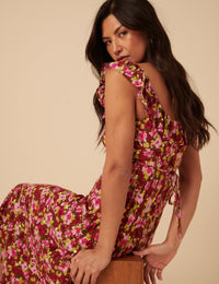 Red And Pink Floral Libby Midi Dress