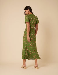Green Floral Bow Front Faith Midi Dress