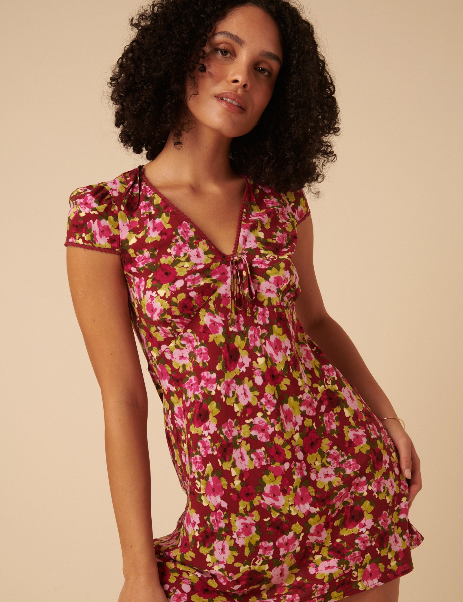Red And Pink Floral Rosa Mini Dress