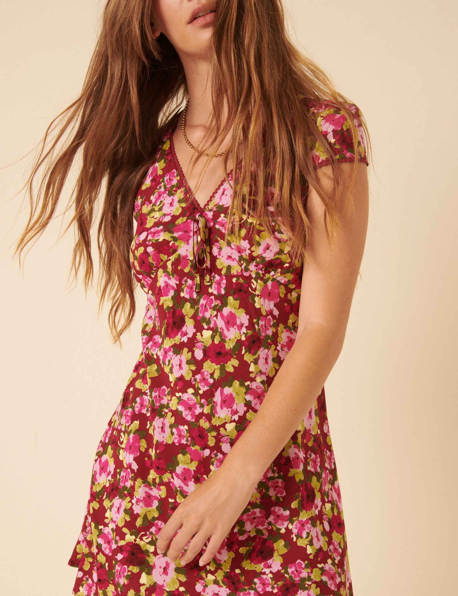Red And Pink Floral Rosa Mini Dress Red And Pink Floral Rosa Mini Dress
