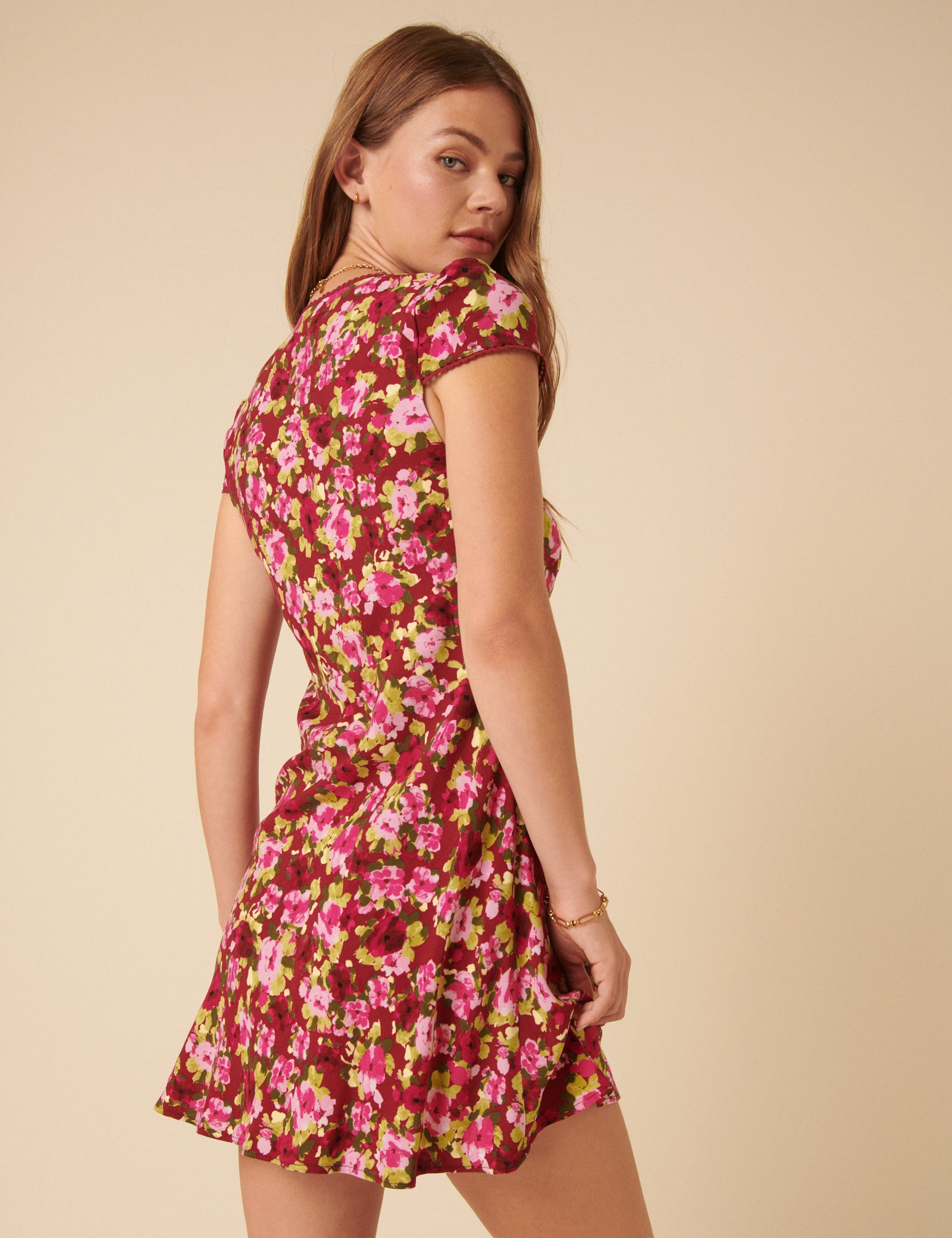 Red And Pink Floral Rosa Mini Dress Red And Pink Floral Rosa Mini Dress