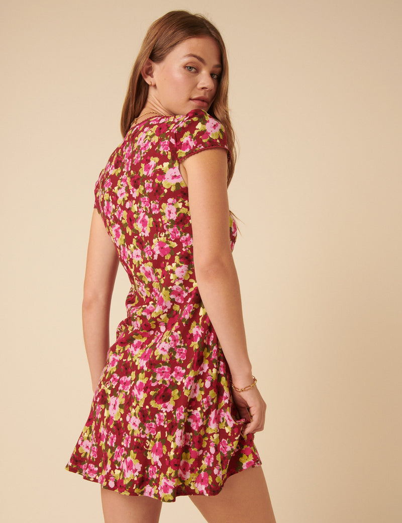 Red And Pink Floral Rosa Mini Dress