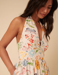 White Floral Halterneck Lilliana Midi Dress