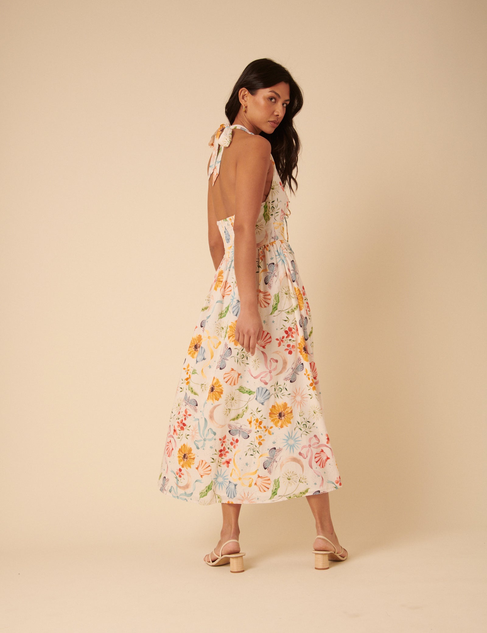 White Floral Halterneck Lilliana Midi Dress White Floral Halterneck Lilliana Midi Dress