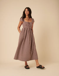 Brown Gingham Heidi Midi Dress