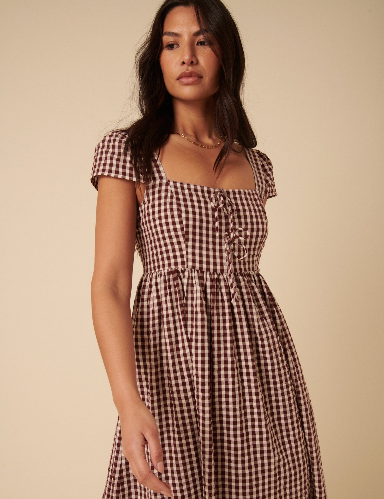 Brown Gingham Heidi Midi Dress Brown Gingham Heidi Midi Dress