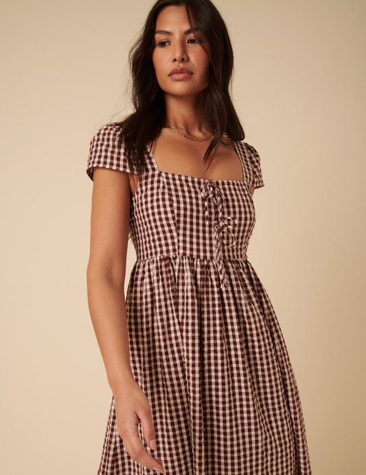 brown gingham drop waist dress Carmel Maxi Dress main image 0