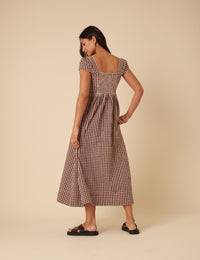 Brown Gingham A-Line Heidi Midi Dress