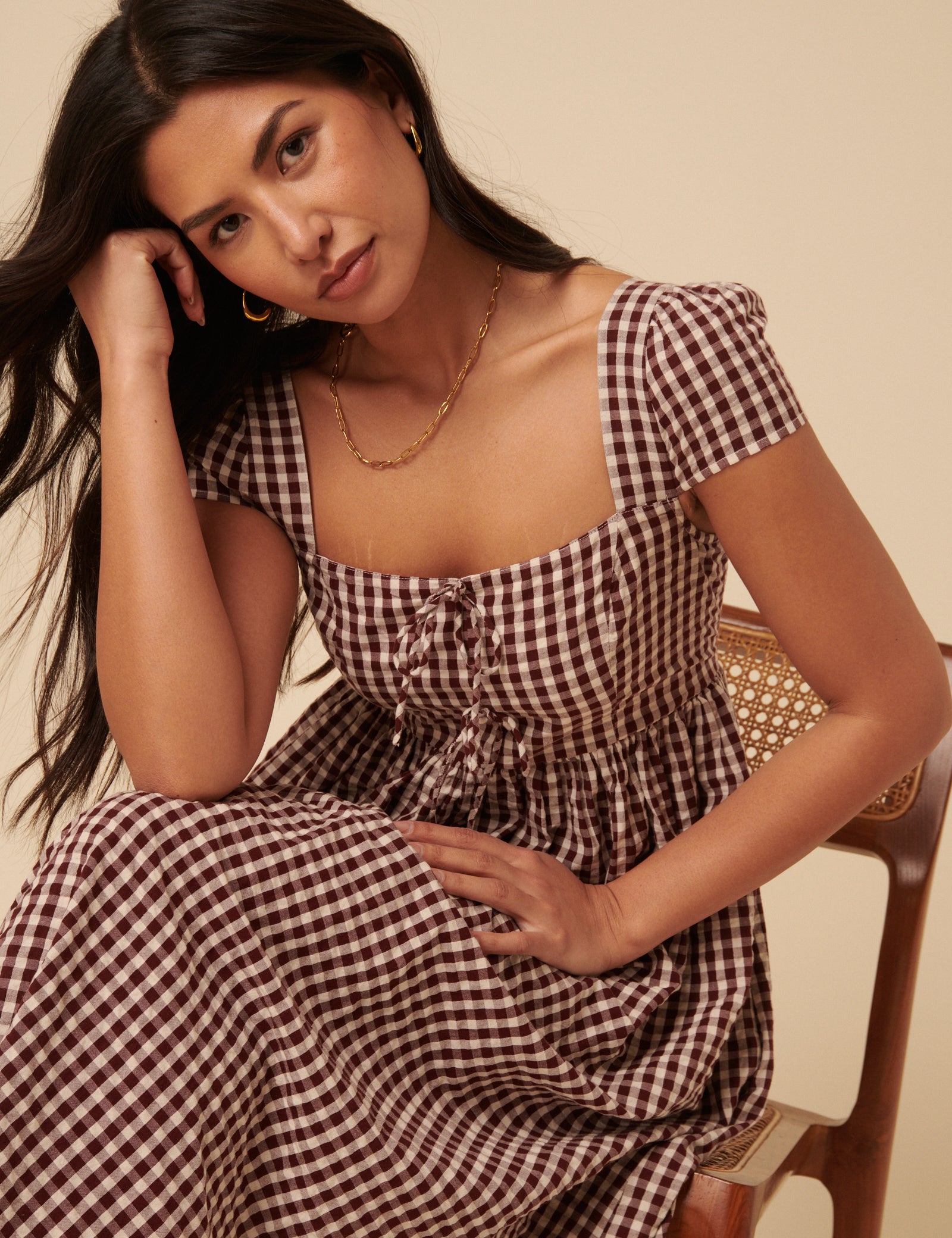 Brown Gingham Heidi Midi Dress Brown Gingham Heidi Midi Dress